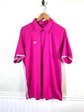 Under Armour HeatGear Men's 2XL Pink Golf Polo Shirt Loose Fit Performance